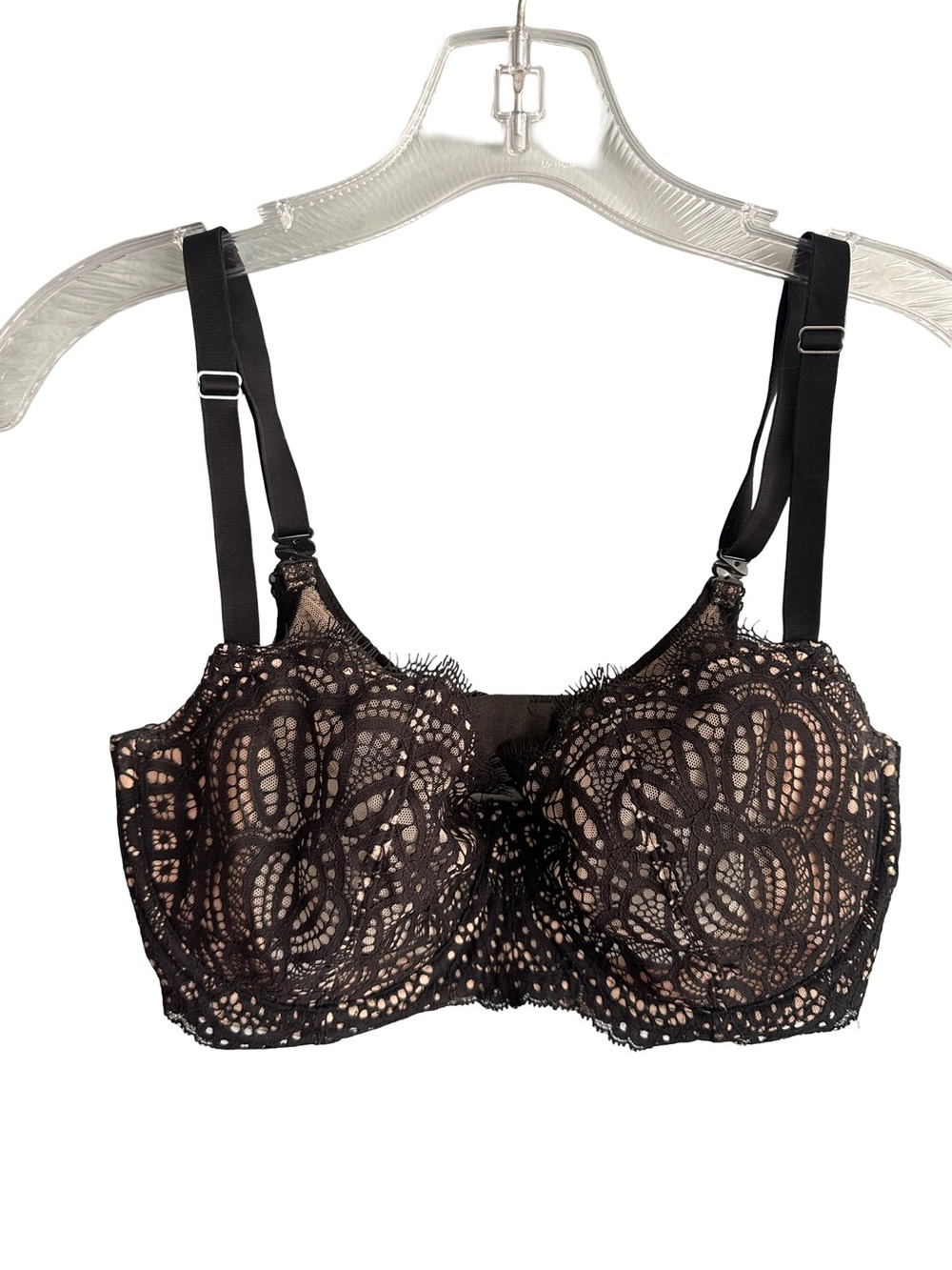 Victoria's Secret Dream Angels Black Mesh Lace Underwire Bra w/Nude Lining 36DD